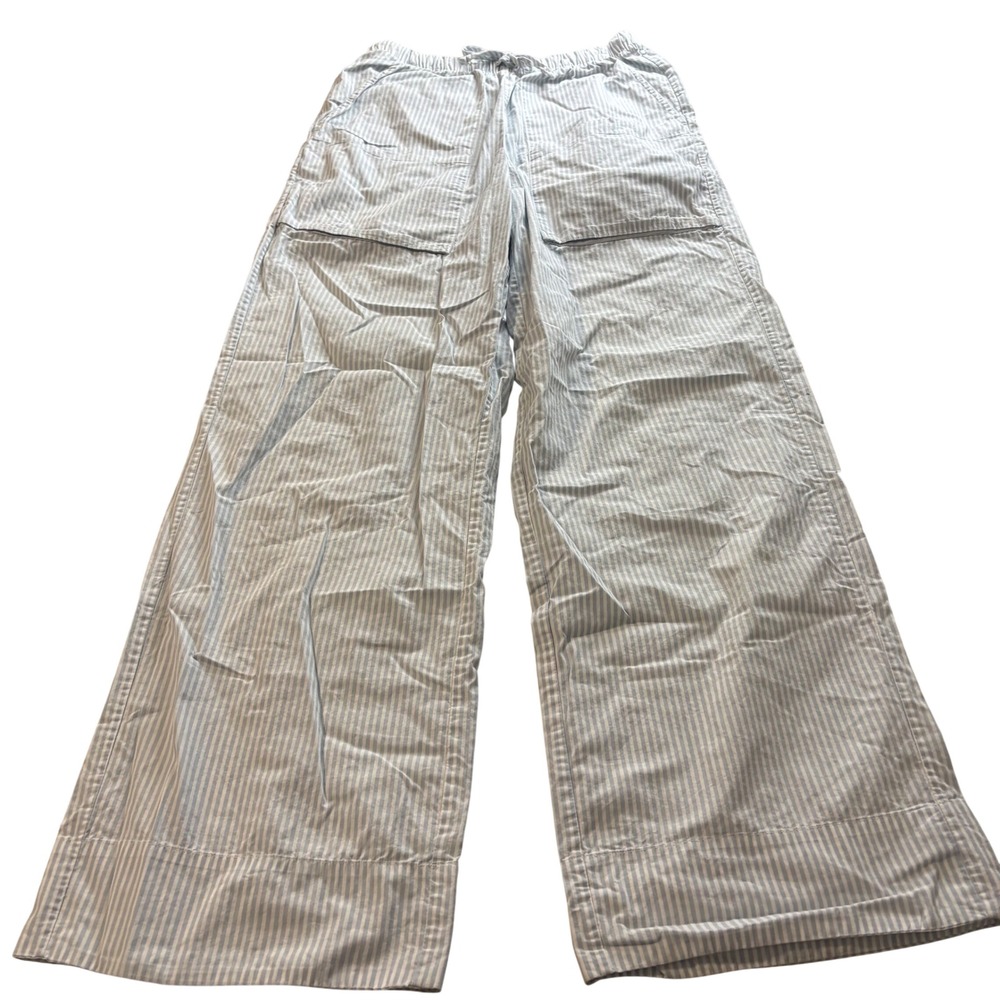Babaton Aritzia Blue White Striped Wide Leg Drawstring Pants XS Lightweight